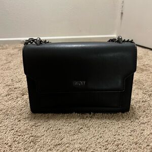 DKNY Black Leather Chain Crossbody Bag
